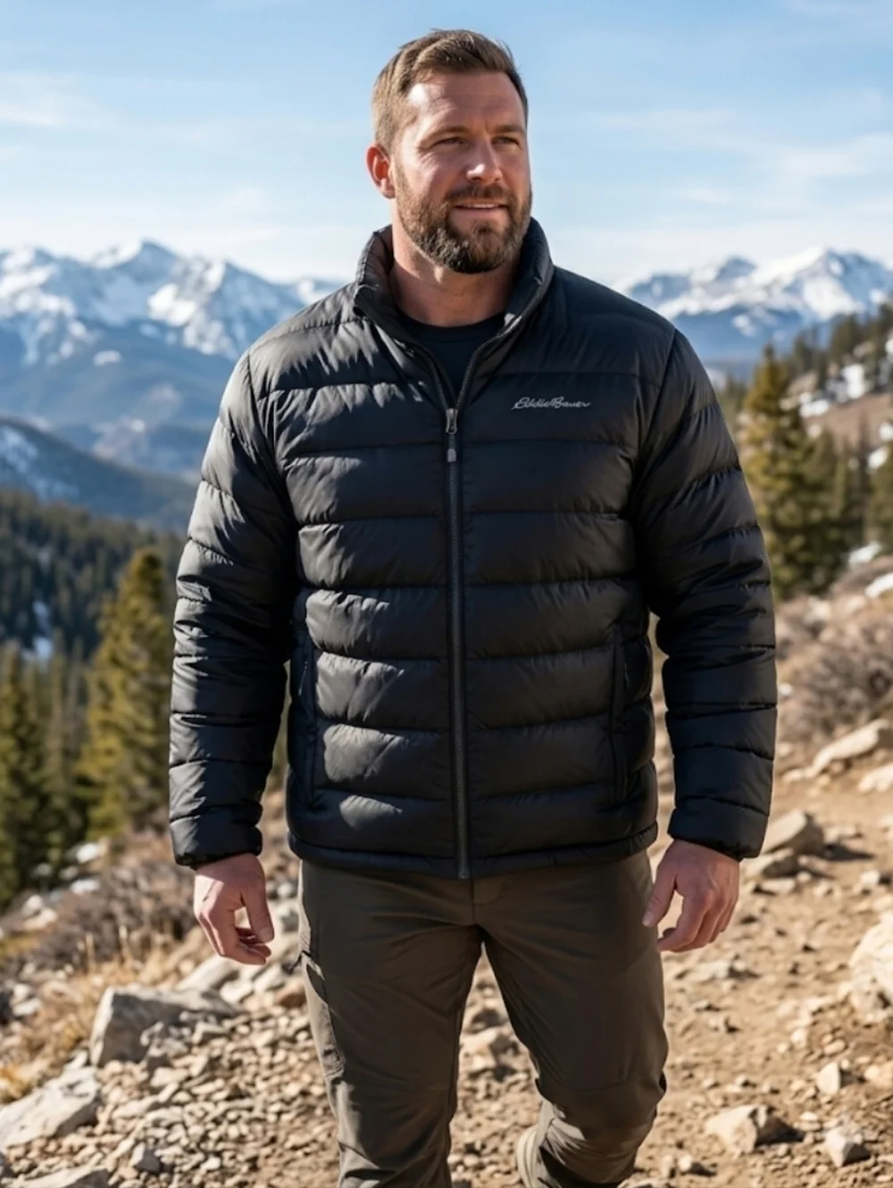Eddie Bauer Quilted Down Puffer Jacket Black 2XL